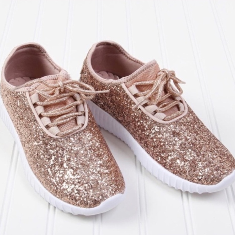 Rose Gold Blush Sparkle Glitter Athletic Sneaker - Picture 5 of 8